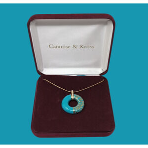 Camrose & Kross JBK Jacqueline Kennedy Necklace Turquoise Enamel Gold Tone COA